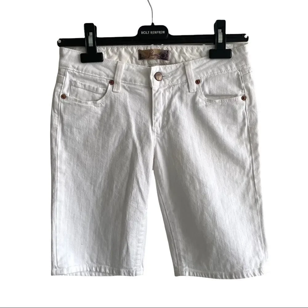 PAIGE DENIM Optic White Y2K Jax Knee Shorts Bermuda Denim Jean Shorts 24